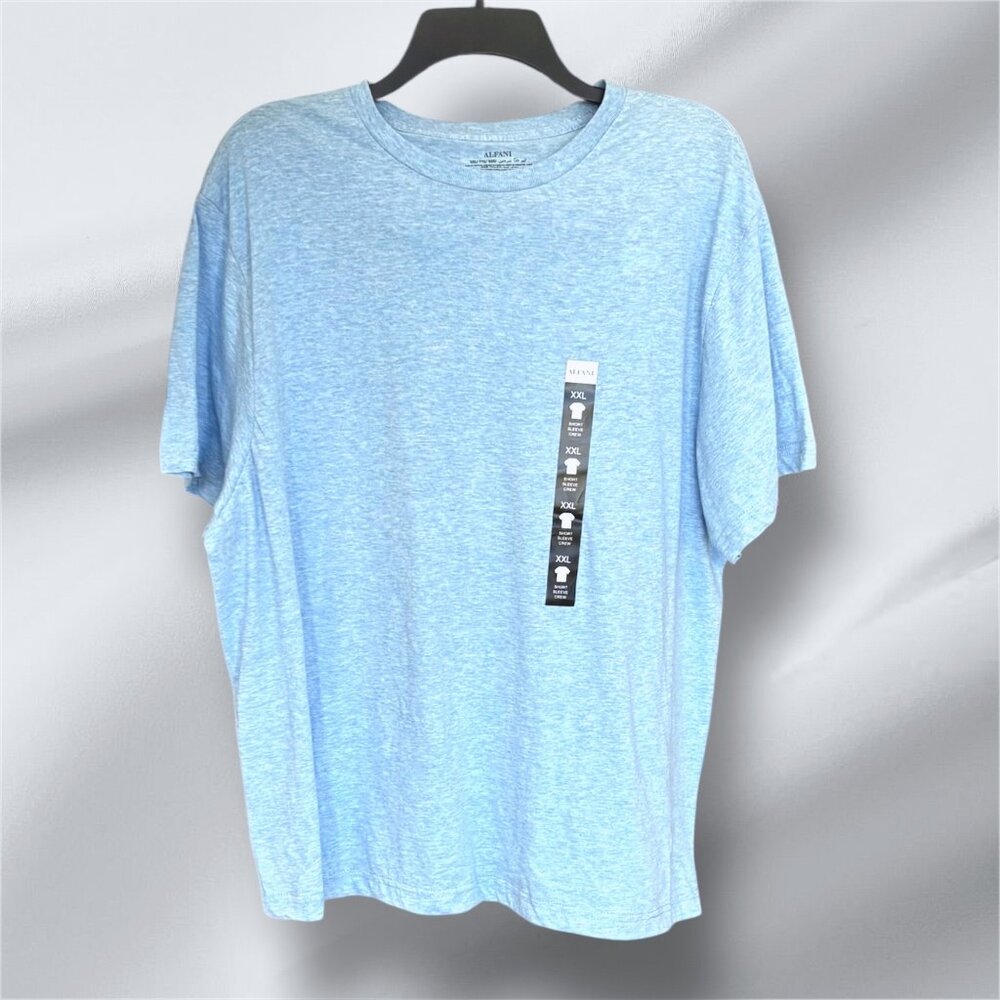 Alfani Men's XXL Ocean Heather Lt Blue Crew Neck T-Shirt Soft Cotton Blend NWT